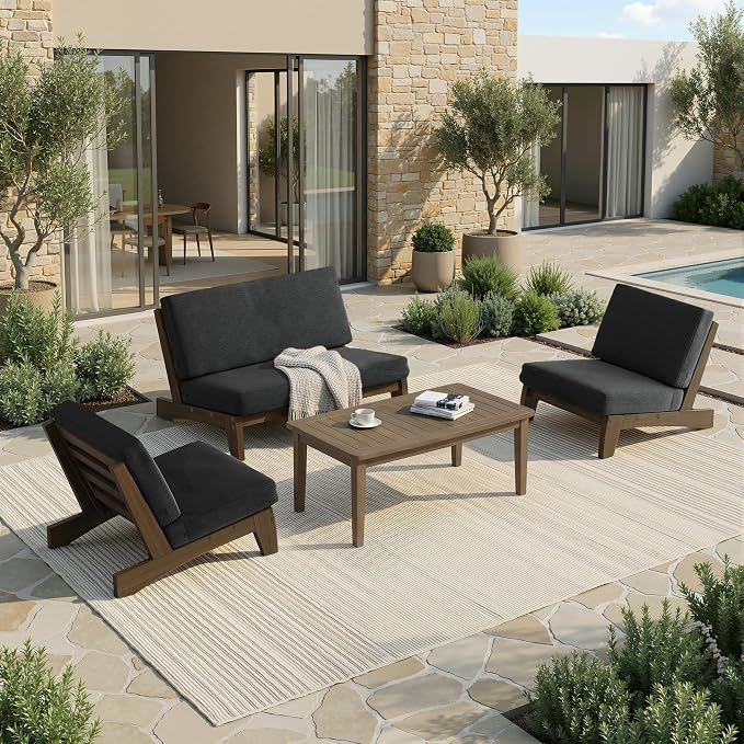Pia Ricoo 4 Piece Patio Furniture Sets, Outdoor Furniture with 2 Chairs & Coffee Table, Patio Conversation Set for Backyard, Deck, Lawn, Drak