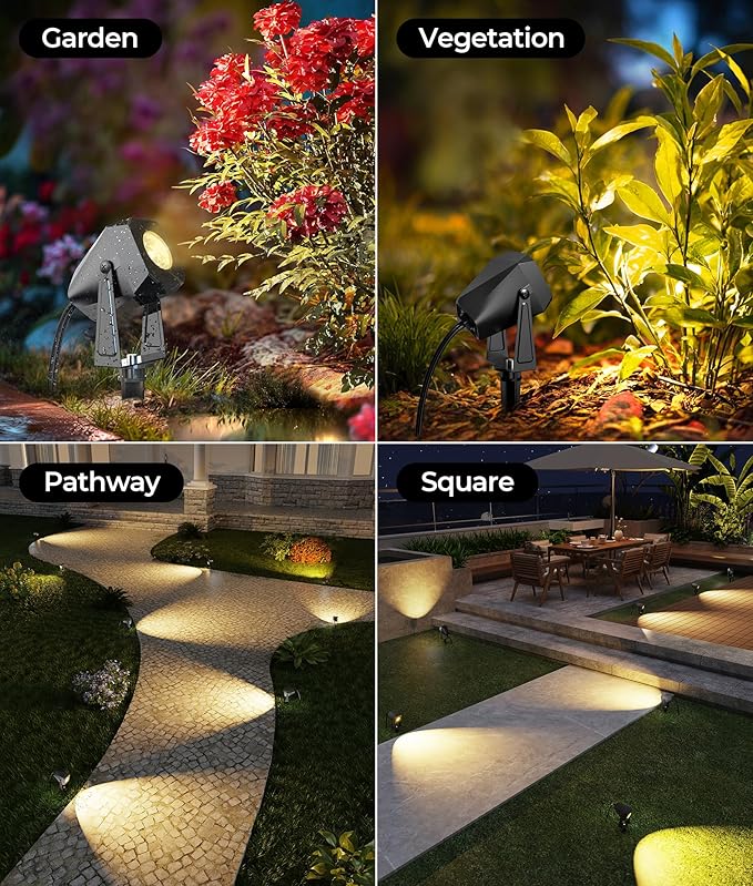 DeckTok Outdoor Landscape Lighting, 8 Pack Outdoor Spotlights, LED Low Voltage Landscape Lights for House Yard Garden Lawn Tree Fence Plant Flags Pathway, 12V 2700K Warm White, IP65 Waterproof