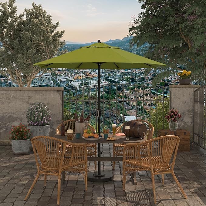 California Umbrella 7.5' Rd Aluminum Patio Umbrella, Crank Lift, Auto Tilt, Black Finish, Kiwi