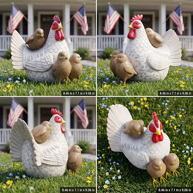 Resin Animal Decorations Gifts, Rustic Garden Statues, Farmhouse Chicken Decor, Hen on Nest, Chicken Statue & Figurine for Garden, Patio & Home, Waterproof & Durable, Unique Outdoor Art
