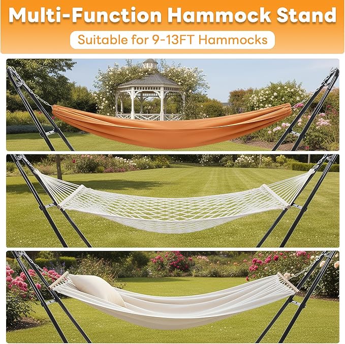 NEWBULIG Double Hammock Stand Only, 450 Pound Capacity, Fits 9 to 14 Feet Hammocks, Heavy Duty Hammock Stand for Outside for Garden Backyard Patio Pool Beach with Carrying Case