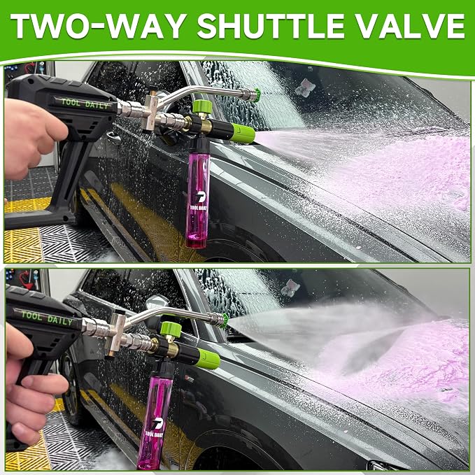 Tool Daily Short Pressure Washer Gun with Mini Foam Cannon, Dual Connector Accessory, 5 Power Washer Nozzle Tips, 1/4 Inch Quick Connect