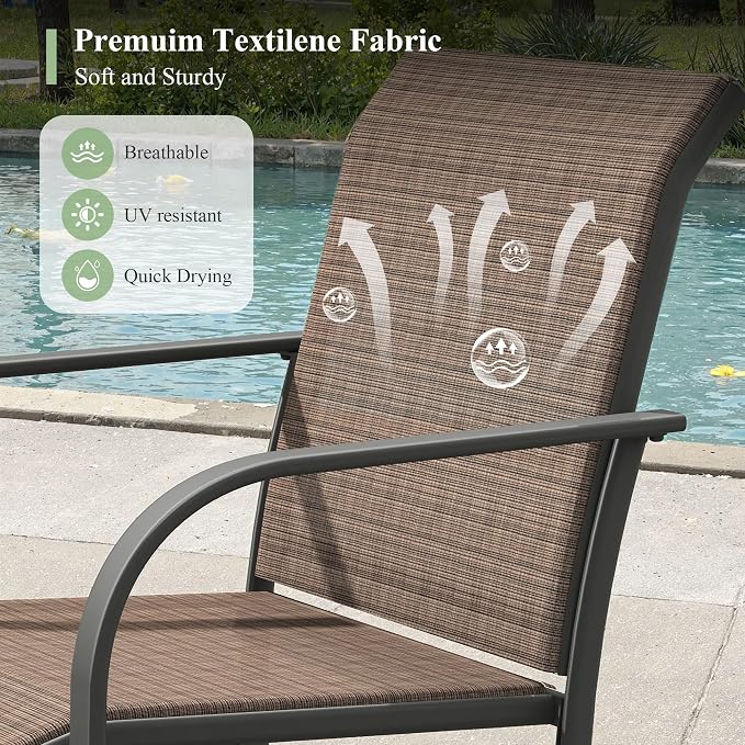 7 Pieces Outdoor Dining Set, Stackable Textilene Paito Chairs & 47.2" Round Dining Table with Umbrella Hole and Shelf, Patio Dining Set for Backyard, Deck, Garden, Brown & Black