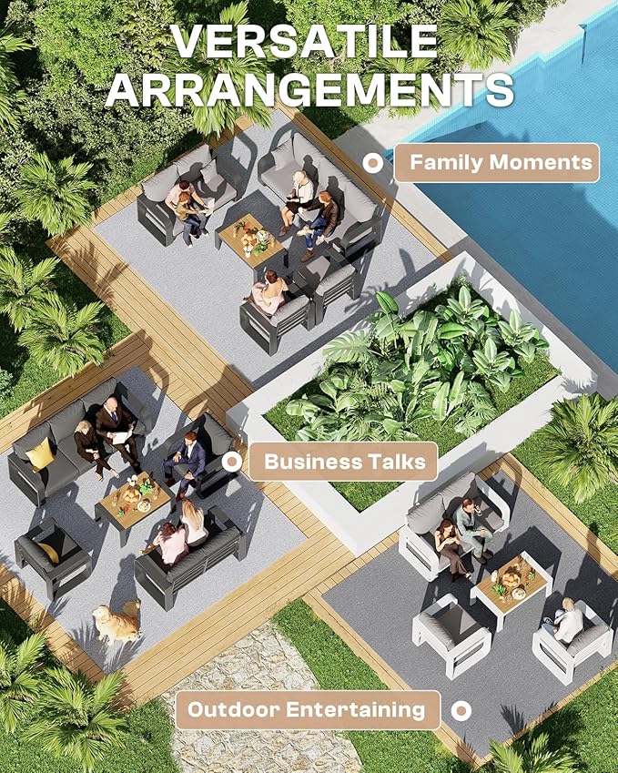 Aluminum Outdoor Patio Furniture Set, 4 Piece Oversized Patio Conversation Sets Widened Armrest & Ultra-Thick Cushions, Heavy Duty Modern Sectional Furniture for Backyard, Deck, Gray