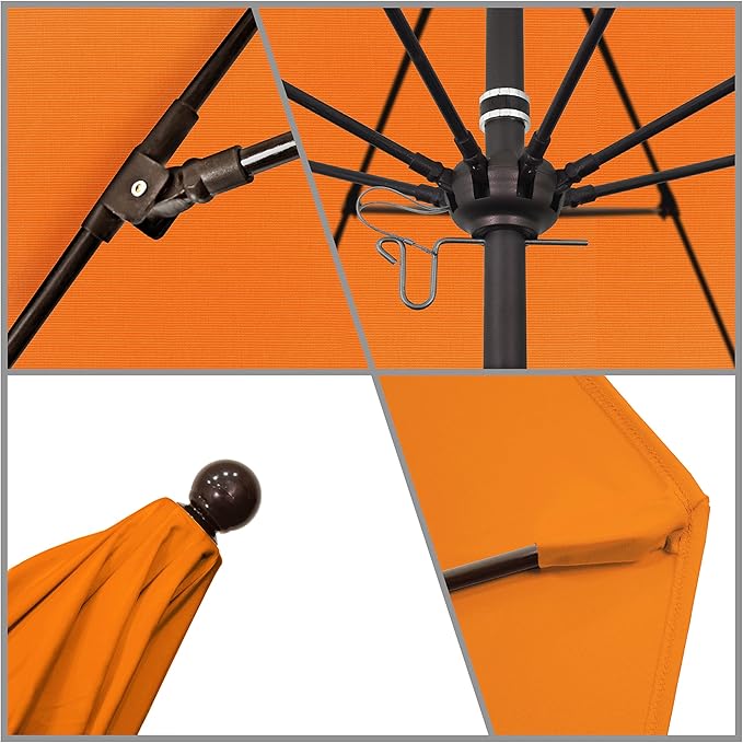 California Umbrella 9' Round Aluminum/Fiberglass Umbrella, Push Open, Bronze Pole, Sunbrella Tuscan Fabric