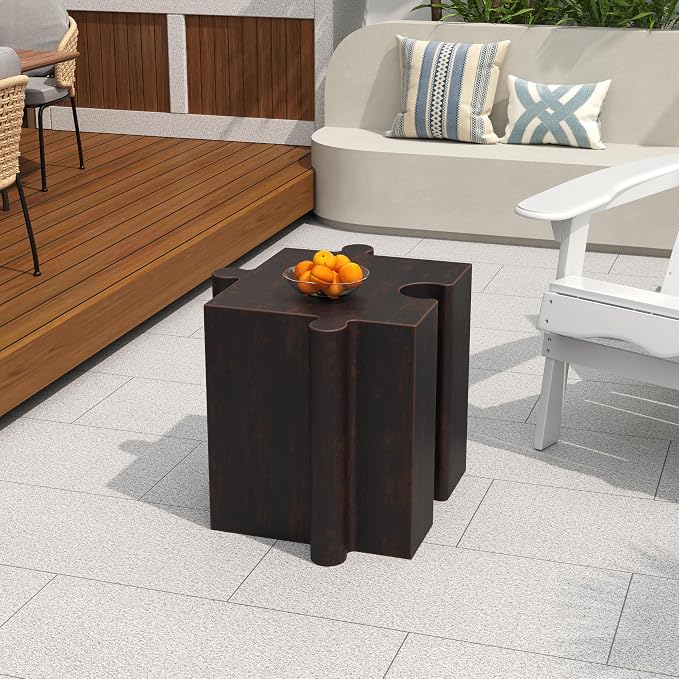 Christopher Knight Home Daton 3 Piece Interlocking Outdoor Side Table Set, Modular Lightweight Concrete Coffee Table, Convertible MGO End Table for Indoor&Outdoor, Design for Creative Set Up, Copper
