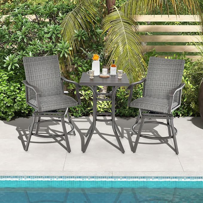 Tangkula 24 Inch Outdoor Bar Table, Patio Bar Height Table with Aluminum Tabletop & Heavy-Duty Metal Legs, Adjustable Footpads, Square Bar Table for Poolside, Backyard, Balcony