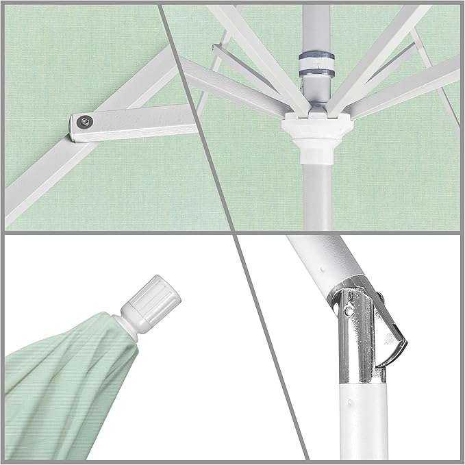 California Umbrella 11Ft Premium Sunbrella Patio Umbrella, Hand-Crank, Tilt-Collar, White Frame, Spa Fabric
