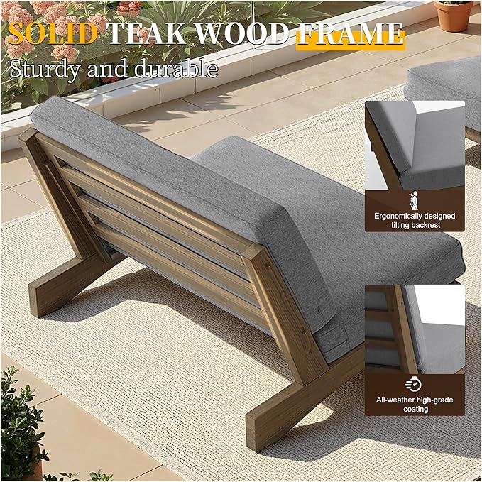 UIXE 8 Pieces Wood Patio Furniture Sets, 2 Patio Loveseat, 4 Patio Bistro Chair, All Weather Outdoor Sectional Sofa Furniture Backyard Conversation Set with Coffee Table - Grey