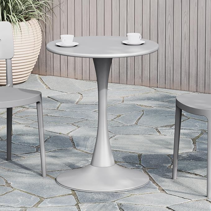 WestinTrends Playa 23.5" Round Outdoor Indoor Metal Cocktail Dining Table, Gray