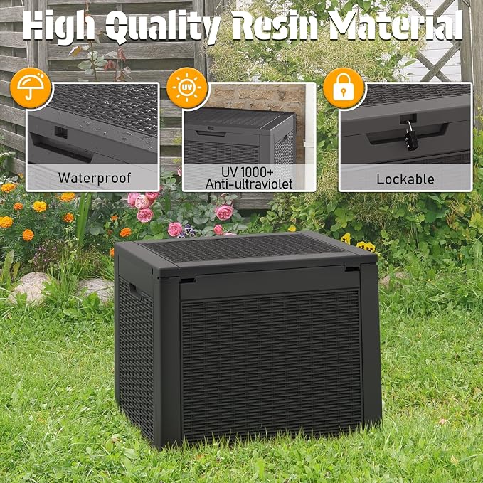 NUNU LAB 30 Gallon Outdoor Storage Box Waterproof, Outside Package Delivery Deck Boxes with Lockable Lid, Backyard Storage Bin For Garden Tools, Patio Cushions Accessories, Black