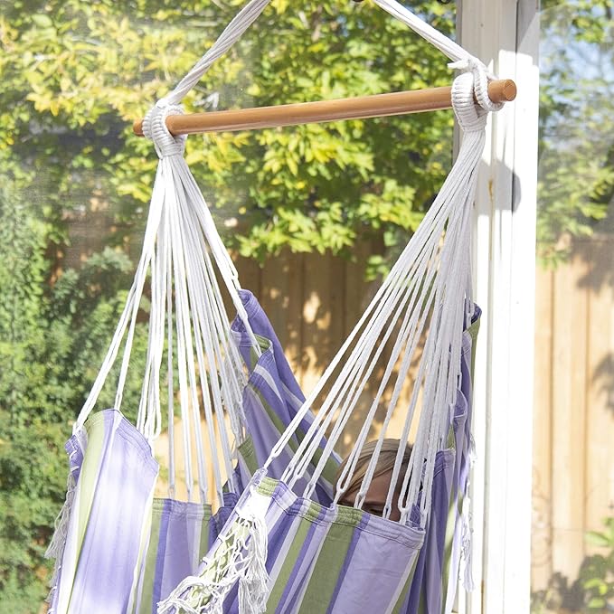 Vivere Cotton Hammock Chair with Hardwood Spreader Bar - 250 lb Capacity (Tranquility)