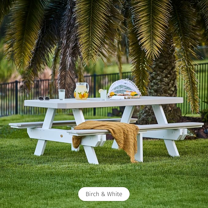 LuxCraft 6 Foot Poly Rectangular Picnic Table - Outdoor Furniture, Dining Height Table with Umbrella Hole, Seats 6 Adults, All Weather - Amish Made in USA (Antique Mahogany)
