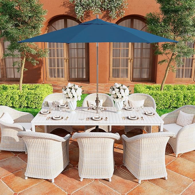 California Umbrella 11Ft Premium Sunbrella Patio Umbrella, Hand-Crank, Tilt-Collar, Gray Frame, Regatta Fabric