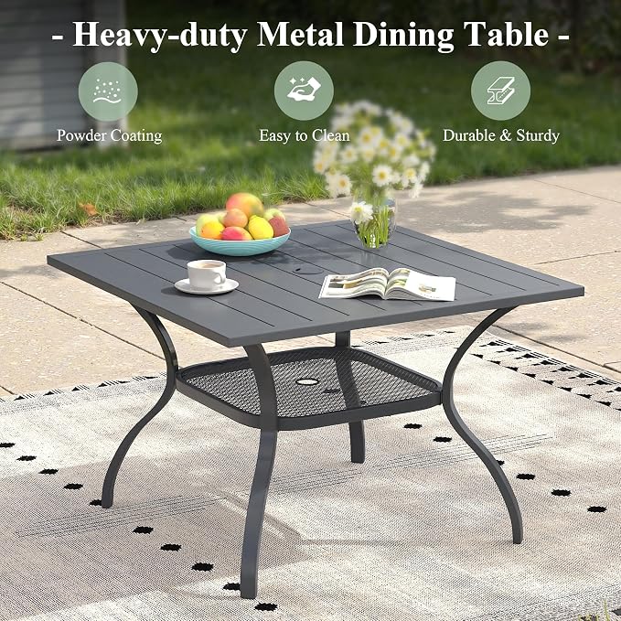 5 Pieces Patio Dining Set, Outdoor Furniture of 37.8" Square Patio Table and Patio Swivel Chairs for Backyard Lawn Garden, Dark Grey Table and Grey Chairs