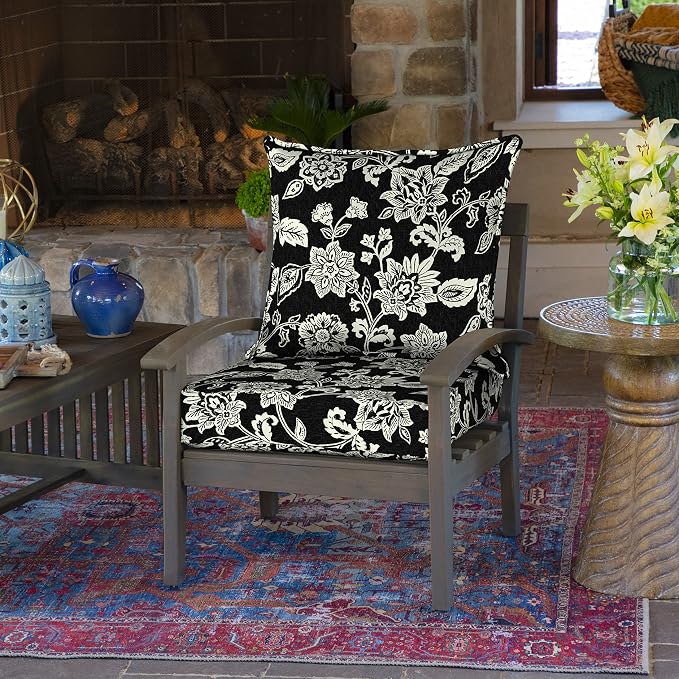Arden Deep Seat Outdoor Chair Cushion Set (4-Pack), 24 in x 24 in, Weather-Proof, Rain-Proof, Fade Resistant Patio Cushion Set for Chair, Sofa, and Couch Ashland Black Jacobean | Outdoor Sofa, Couch, Conversation Set, Weather-Proof, Rain-Proof, Fade Re...