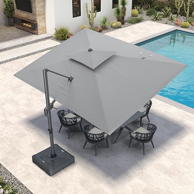 PURPLE LEAF 9' X 12' Double Top Cantilever Patio Umbrella Deluxe Large Outdoor Umbrella Rectangle Offset Umbrella with Fade Resistance for Garden Deck Pool Patio, Pebble Grey