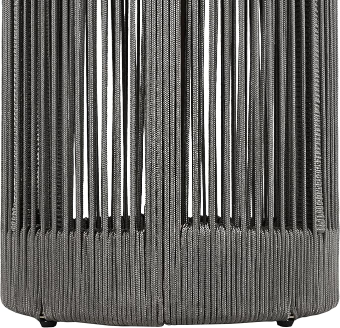 IRONORA Grey Hand-Woven PE Rattan Round Patio Side Table, Solid Acacia Wood Top Hollow Drum Accent End Table, Weather Resistant Coastal Side Table for Backyard Balcony Sunroom Living Room