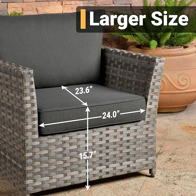 12 Pieces Outdoor Furniture Patio Sectional Sofa Couch Gray PE Wicker Conversation Sets with Ottomans Glass Coffee Table for Garden Poolside Backyard