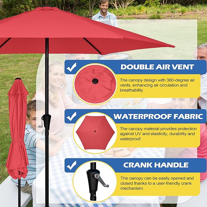Sunnyglade 9FT Outdoor Patio Umbrella, Market & Table Umbrella with 6 Sturdy Ribs and Crank System, Fade-resistant & Waterproof for Garden Backyard Poolside Deck