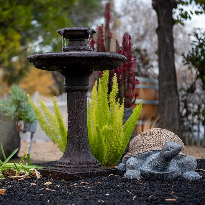 XBrand 28" Outdoor Bird Bath Fountain, Brown Resin, Decorative 1-Tier Water Feature for Patio