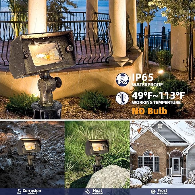 COLOER Cast Brass Flood Light, Wall Wash Light Without Bulb, Low Voltage Flood Light Outdoor with Adjustable Knuckle Mount, Waterproof Landscape Lighting of Outdoor Wall, Garden (6-Pack Without Bulb)