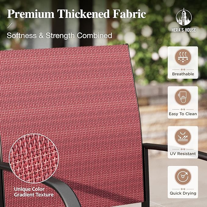 HERA'S HOUSE 9 Pieces Patio Dining Set, Outdoor Metal Table and Chairs Set for 8, 83" Rectangular Table with 1.71" Umbrella Hole, 8 x Textilane Patio Dining Chairs for Lawn Garden Backyard Deck