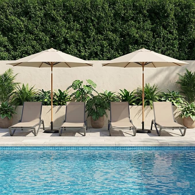 9ft Outdoor Patio Umbrella, Market Table Umbrella with Crank and Easy Push Button Tilt, Wood Grain Frame, UPF 50+ for Pool, Garden, Deck, Backyard