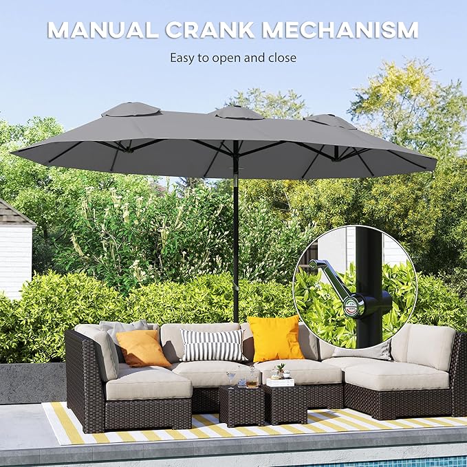 Outsunny Double Sided Patio Umbrella, 9.5' Large Outdoor Market Umbrella with Tilt and Crank, 3 Air Vents and 12 Ribs, for Garden, Deck, Pool