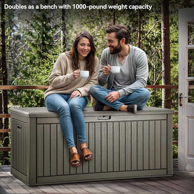 YITAHOME 230 Gallon Double-Wall Deck Box with Divider & Side Handles, Outdoor Large Storage for Patio Furniture Cushions, Garden Pool Accessories, Water Resistant & Lockable