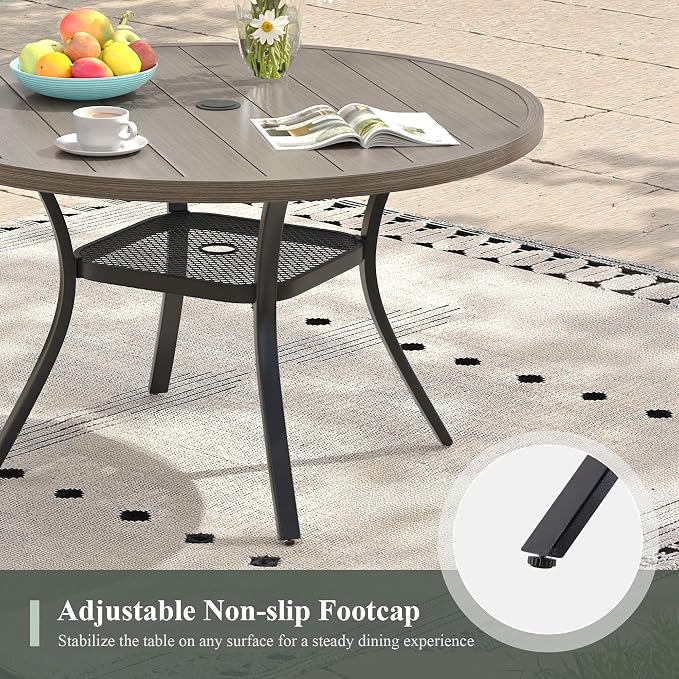 5 Pieces Outdoor Dining Set, 40.6" Round Table with Umbrella Hole & Stackable Patio Dining Chairs, Patio Table and Chairs Set for Deck Garden Porch, Grey Chairs & Grey Table