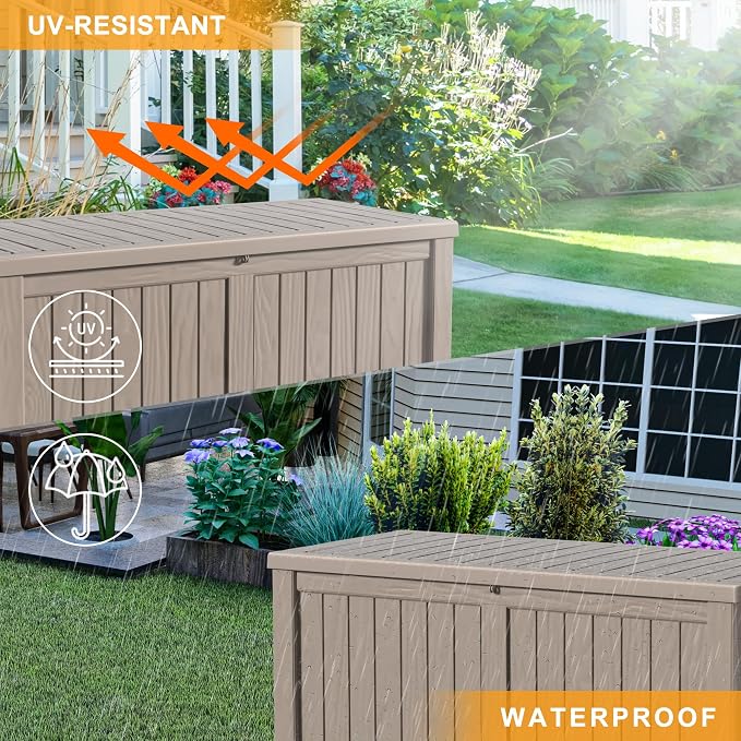 Vixzen 150 Gallon Deck Boxes Outdoor Waterproof, Large Resin Lockable Storage Box with lid for Patio Furniture Cushions, Weatherproof Outdoor Storage Boxes for Garden Tools & Pool Accessories(Grey)