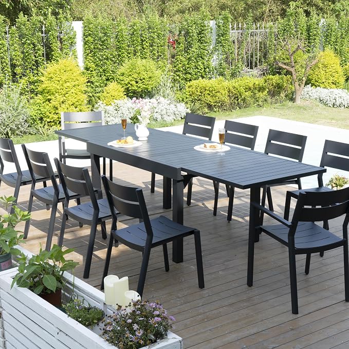 Pellebant Extendable Aluminum Patio Dining Table for 6-10, 53" to 106" (9 ft) – Weather-Resistant Outdoor Table with Sturdy Frame for Deck, Backyard & Poolside