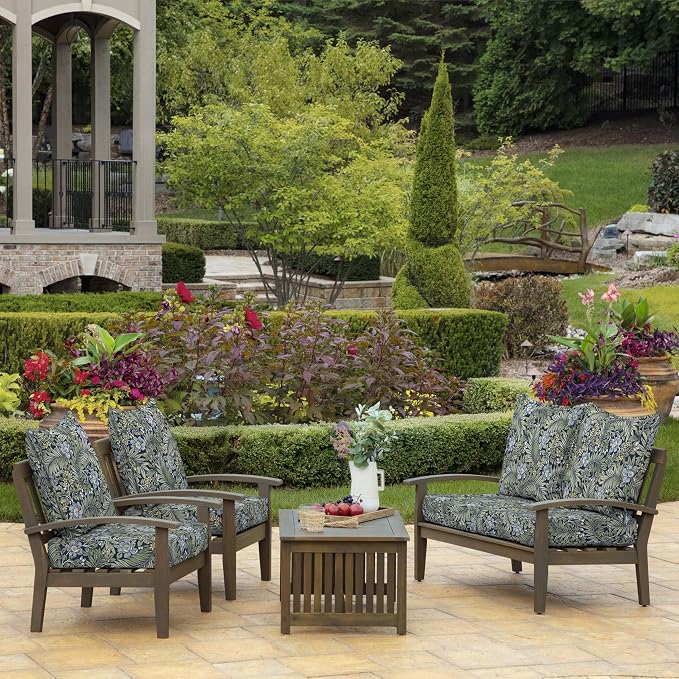 Arden Deep Seat Outdoor Chair Cushion Set (2-Pack), 24 in x 24 in, Weather-Proof, Rain-Proof, Fade Resistant Patio Cushion Set for Chair, Sofa, and Couch Sapphire Morrison Floral | 2-Pack, Outdoor Sofa, Couch, Conversation Set, Weather-Proof, Rain-Proo...