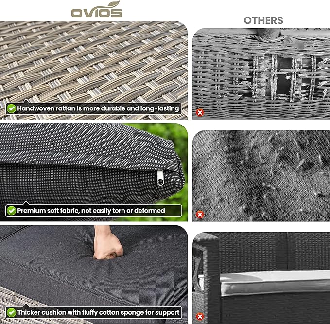 ovios 8-Piece Patio Furniture Set with L-Shape Sofa Chaise, Outdoor Sectional Couch Swivel Gliders Solar Table, Modern Modular Wicker Rattan Conversation Set, Black