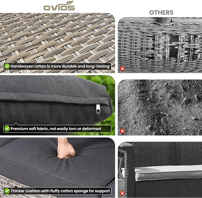 ovios 8-Piece Patio Furniture Set with L-Shape Sofa Chaise, Outdoor Sectional Couch Swivel Gliders, Modern Modular Wicker Rattan Conversation Set, Black