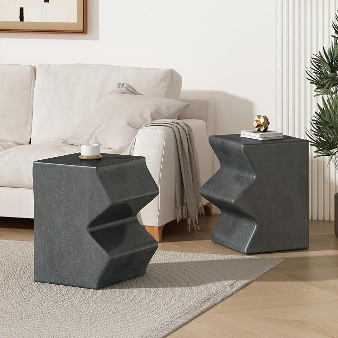 Christopher Knight Home Loire MGO Outdoor Side Table Set of 2, Concrete Indoor/Outdoor Nesting Coffee Table, Multi-Purpose Patio End Table, No Assembly, Stone Gray