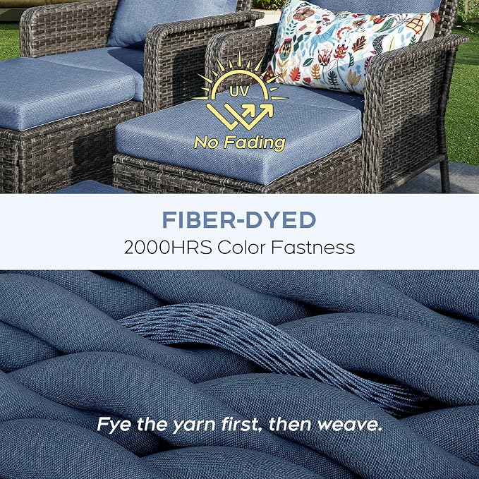 Yechen Patio Furniture Set 9 Peices with 44" Propane Gas Fire Pit Table -2 Wicker Swivel Rocking Chair, 12 seat Outdoor Sectional Set with-4.3'' Cushion Conversation Sofa Set for Porch,Backyard