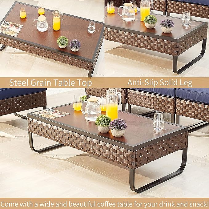 PatioFestival 7 Pieces Patio Furniture Sets with 8.7" Thick Cushion Outdoor Sectional Sofa Set,Patio Conversation Set with All Weather Frame