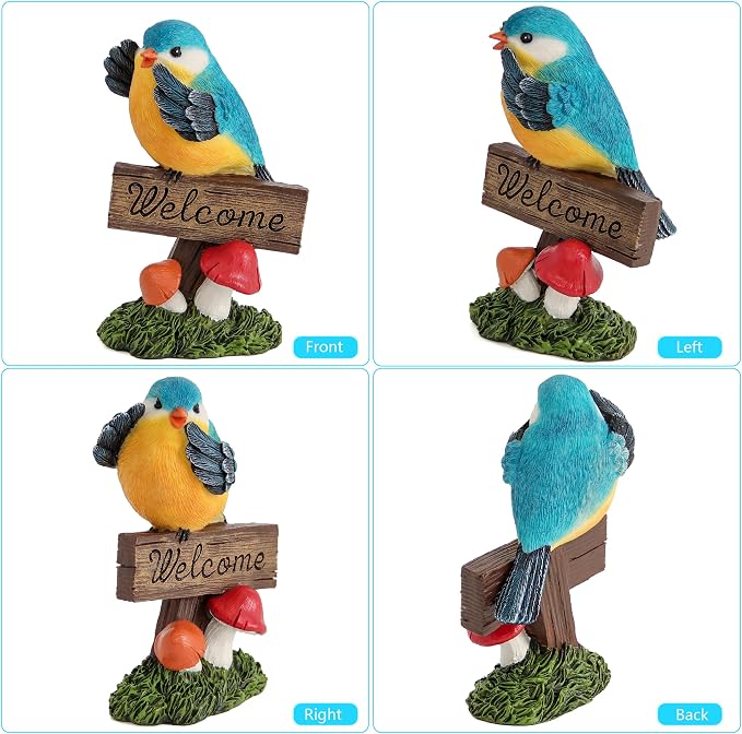 Leekung Bird Garden Statue Welcome Sign Outdoor Garden Decor for Patio Yard | Resin Bird Figurine Welcome Sign, Weather-Resistant Garden Statue for Front Porch,Entryway,Shelf,Table,Gift for Bird Lovers