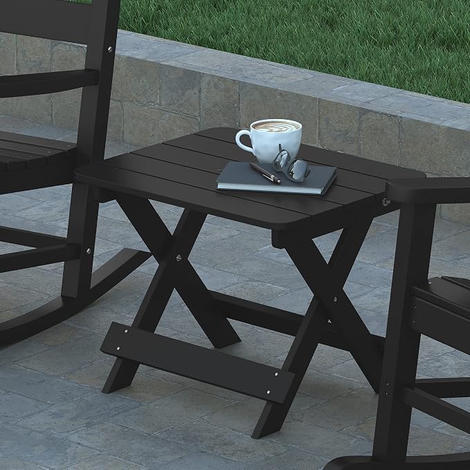 EMMA + OLIVER Haley Outdoor Folding Side Table, Portable All-Weather HDPE Adirondack Side Table, Black