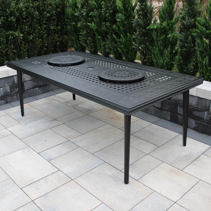 Oakland Living Modern Outdoor Mesh Aluminum Black 84-in Rectangle Large Patio Dining Table with Two Lazy Susans