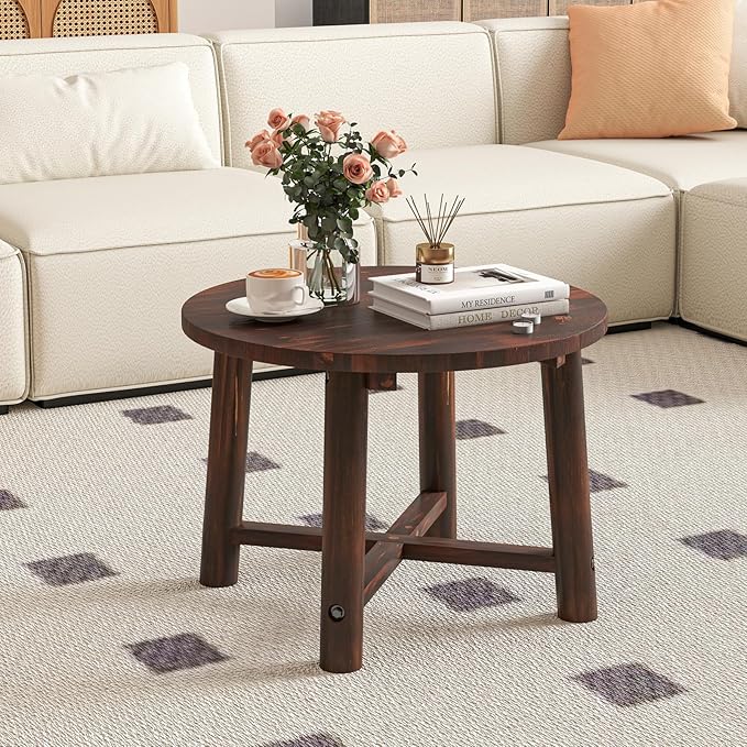 HAPPYGRILL Outdoor Wood Side Table, Round Patio End Table Coffee Table for Garden, Deck, Poolside & Indoor (1)
