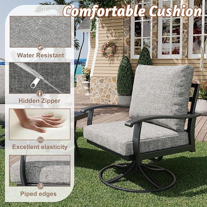 HOMREST 9 PCS Outdoor Patio Furniture Set with 2 Swivel Rocking Chairs and Metal Coffee Side Table, Patio Conversation Set with 2 Ottomans and 2 3-Seat Sofas, Loveseat for Big Garden, Deck, Poolside