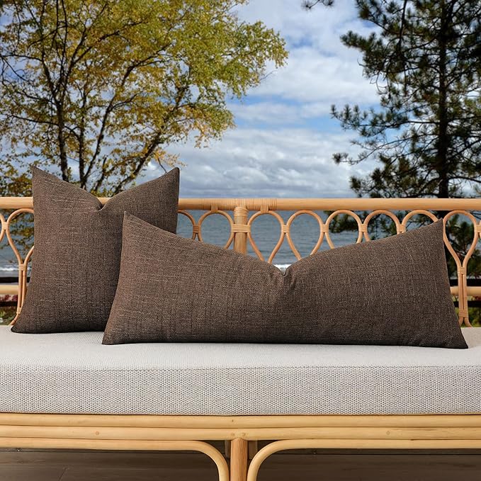 Kevin Textile Outdoor Waterproof Long Lumbar Pillow Cover 14x36 Inch Pack of 1 Checkered Decorative Rectangle Cushion Throw Pillowcases Shell for Patio Tent Garden Couch Bed Sofa Brown