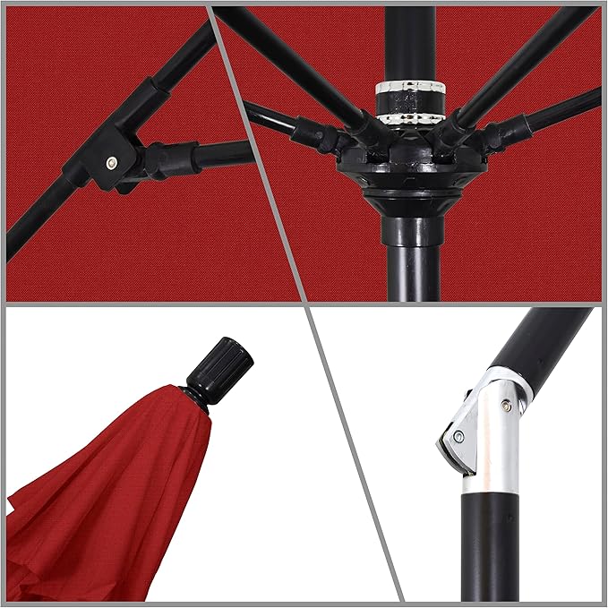 California Umbrella 11Ft Fiberglass Rib Patio Umbrella, Hand-Crank, Tilt-Collar, Black Frame, Solution Dyed Red Fabric