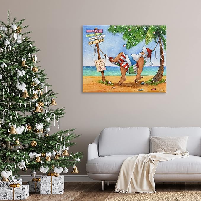 Stupell Industries Tropical Santa Claus Resting Hammock Festive Palm Tree, Design by Steve Vanderbosch