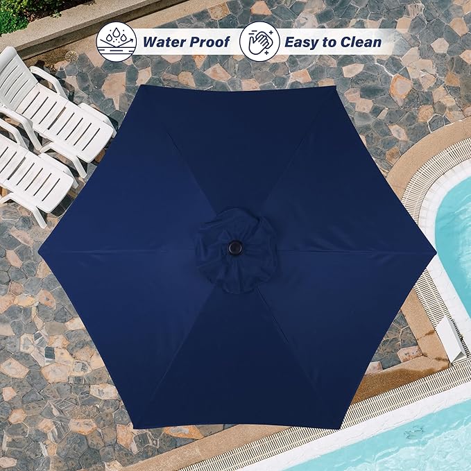 HealSmart 7.5ft Patio Umbrella with Push Button Tilt/Crank, Outdoor Table Market Yard Umbrella, 6 Sturdy Ribs for Garden, Deck, Backyard, Pool