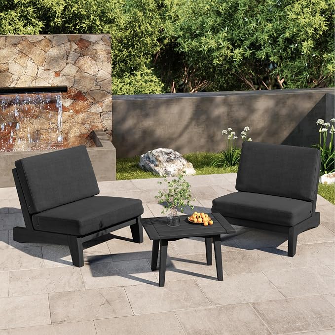 6 Piece Teak Outdoor Patio Frutnire Set, 7 Seater Patio Conversation Sets with Thick Cushions, Outdoor Sectional Furniture with Coffee Table - Dark Gray