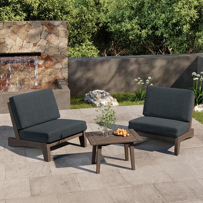 4 Piece Wood Outdoor Patio Frutnire Set, 4 Seater Patio Conversation Sets with Thick Cushions, Outdoor Sectional Furniture with Coffee Table - Dark Gray